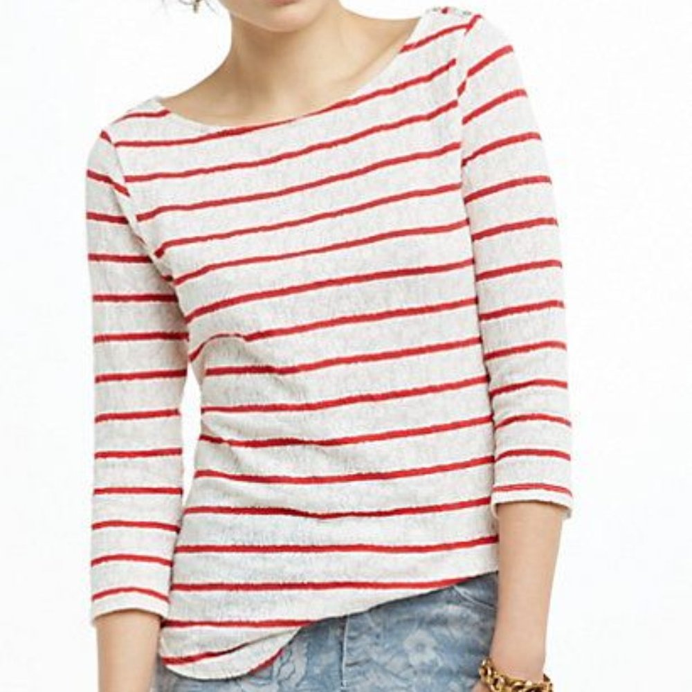 ANTHRO Lacestripe Top White Red Striped Textured